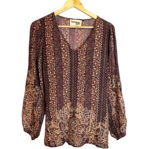 Savanna Jane Floral Paisley Metallic Embroidered Blouse Medium V-Neck